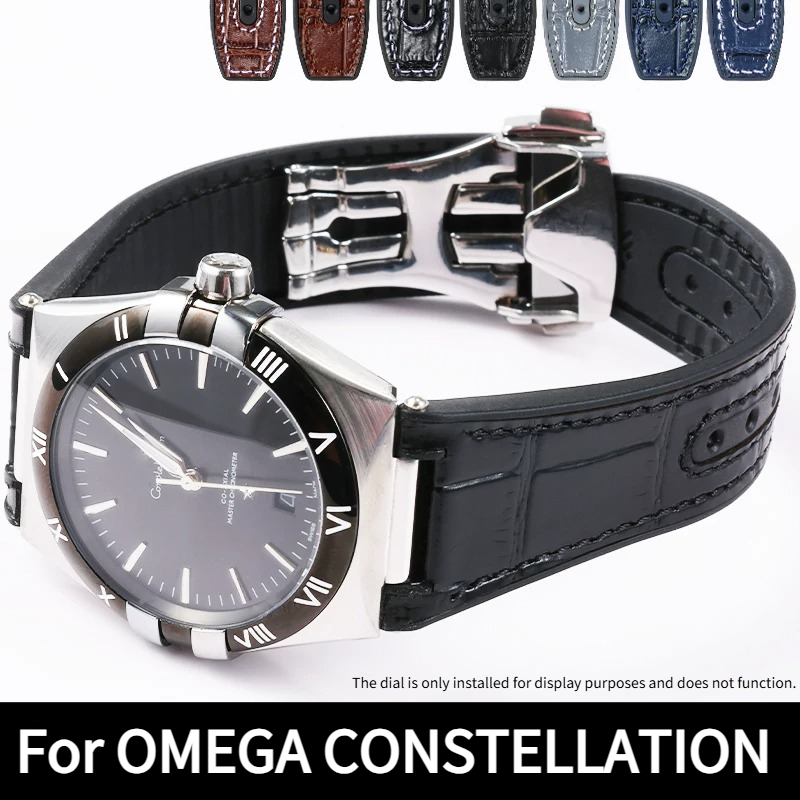 Omega Watch Constellation - Tali Jam Tangan Kulit Asli Bermotif