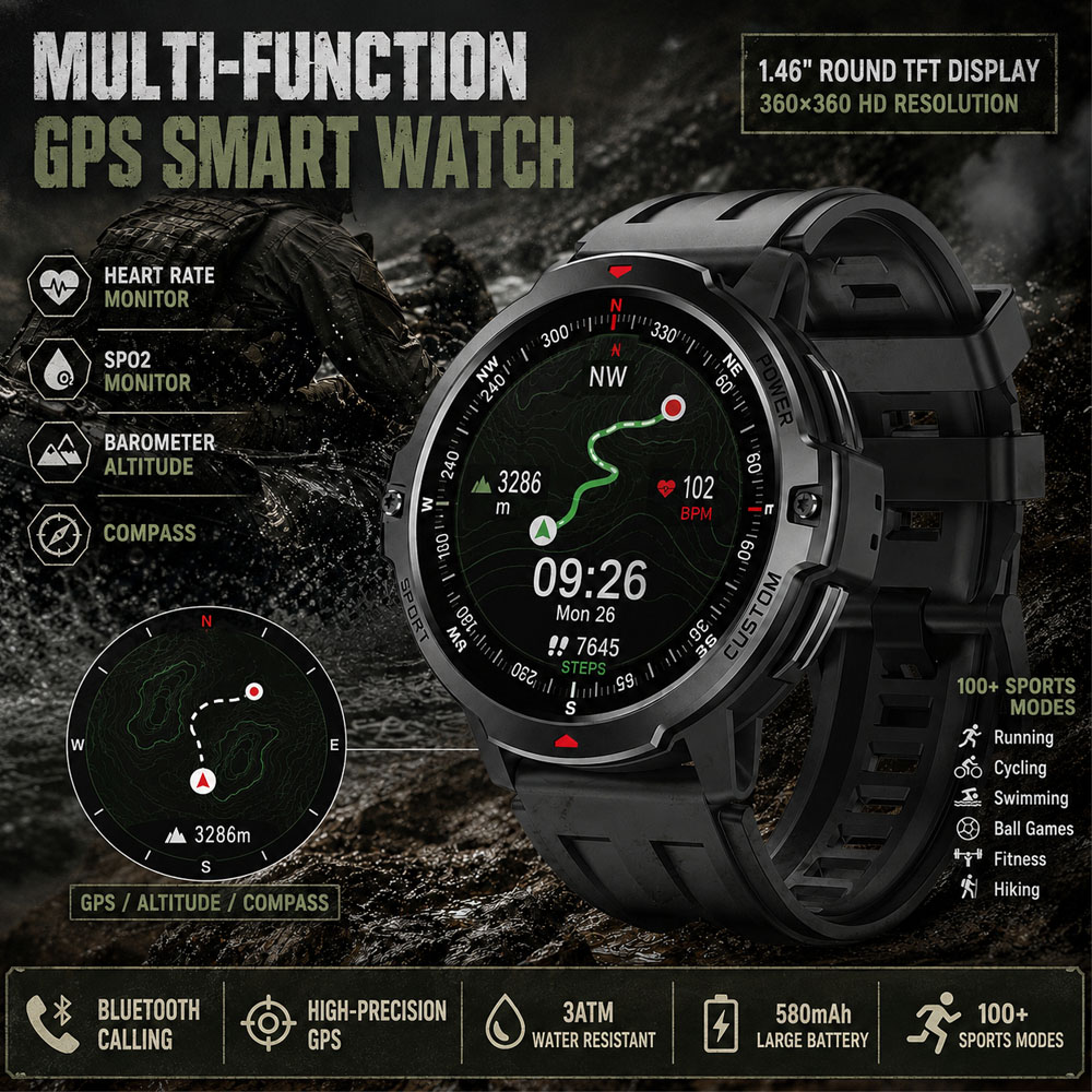 Timex Watches Smartwatch - Jam Tangan Pintar GPS Militer 1.46
