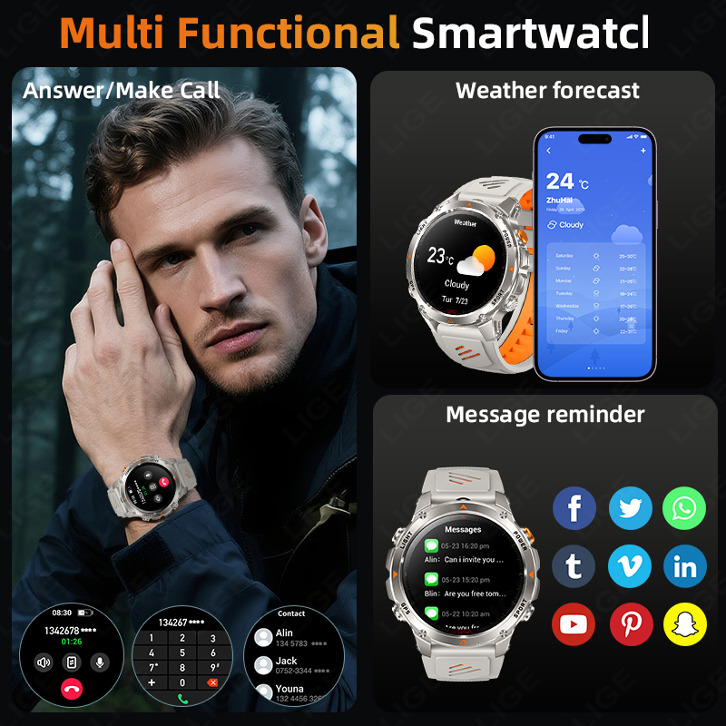 LIGE Jam Tangan Pintar GPS Tan - Smartwatch I Watches ulasan dan harga