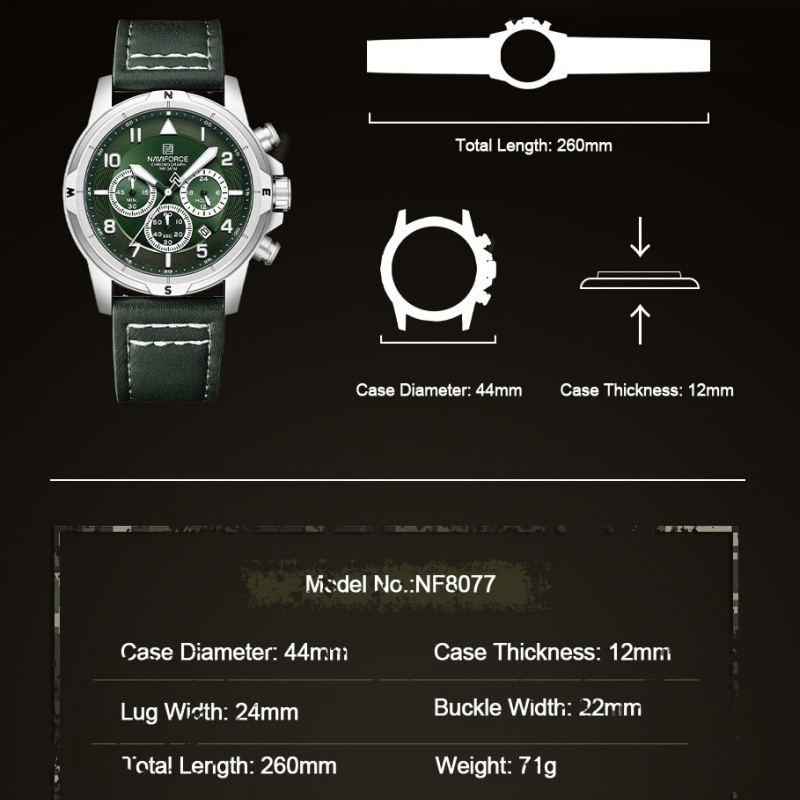 NAVIFORCE Jam Tangan Chronogra - Leather Watch Strap ulasan dan harga